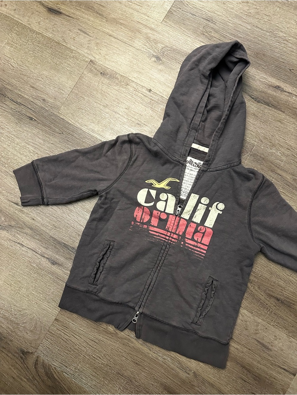 Hollister Kids Dark Gray Zip Hoodie with California Graphic
